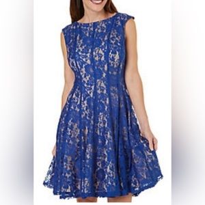 Danny and Nicole Indigo Lace Fit and Flare Dress Size 10 Like New